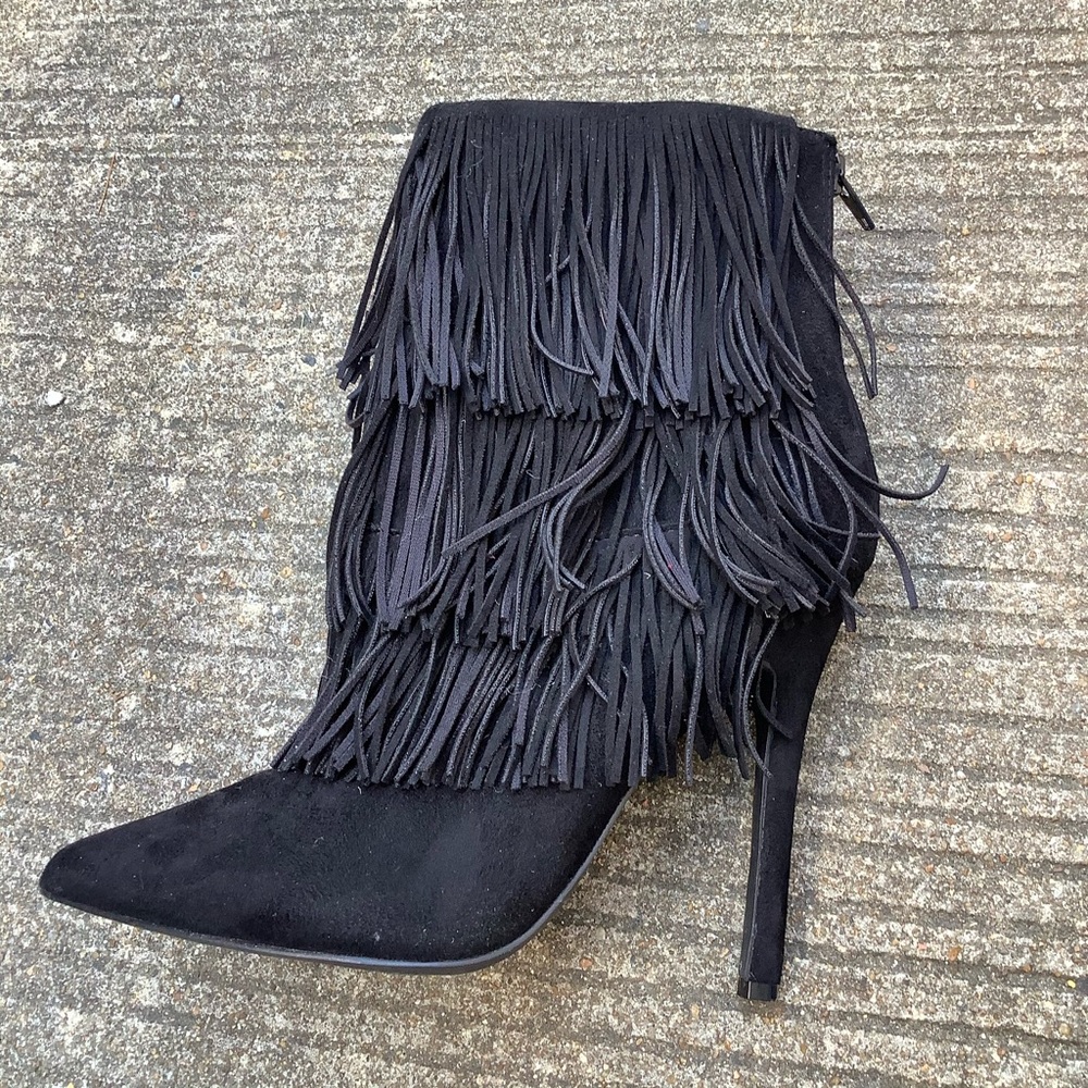 Nasty Gal Fringe Black bootie Size 7.5 - Picture 8 of 10